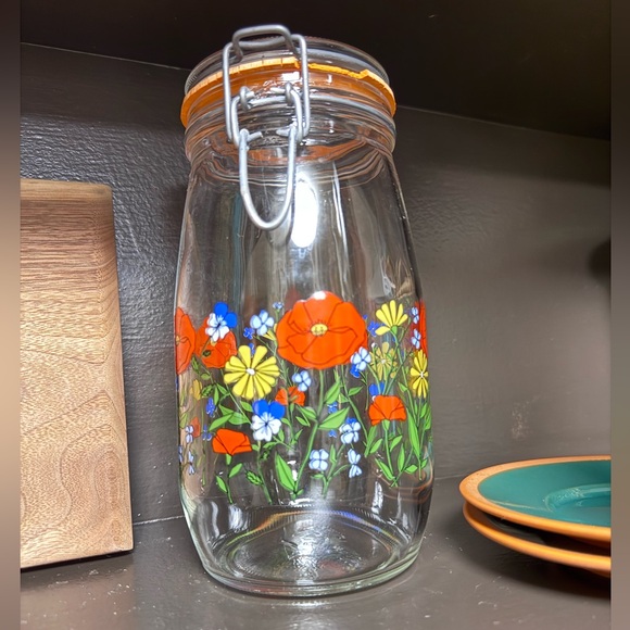 Vintage Arc De France R Carmen Poppy Flowers Lidded Glass Storage Jar - Picture 3 of 7